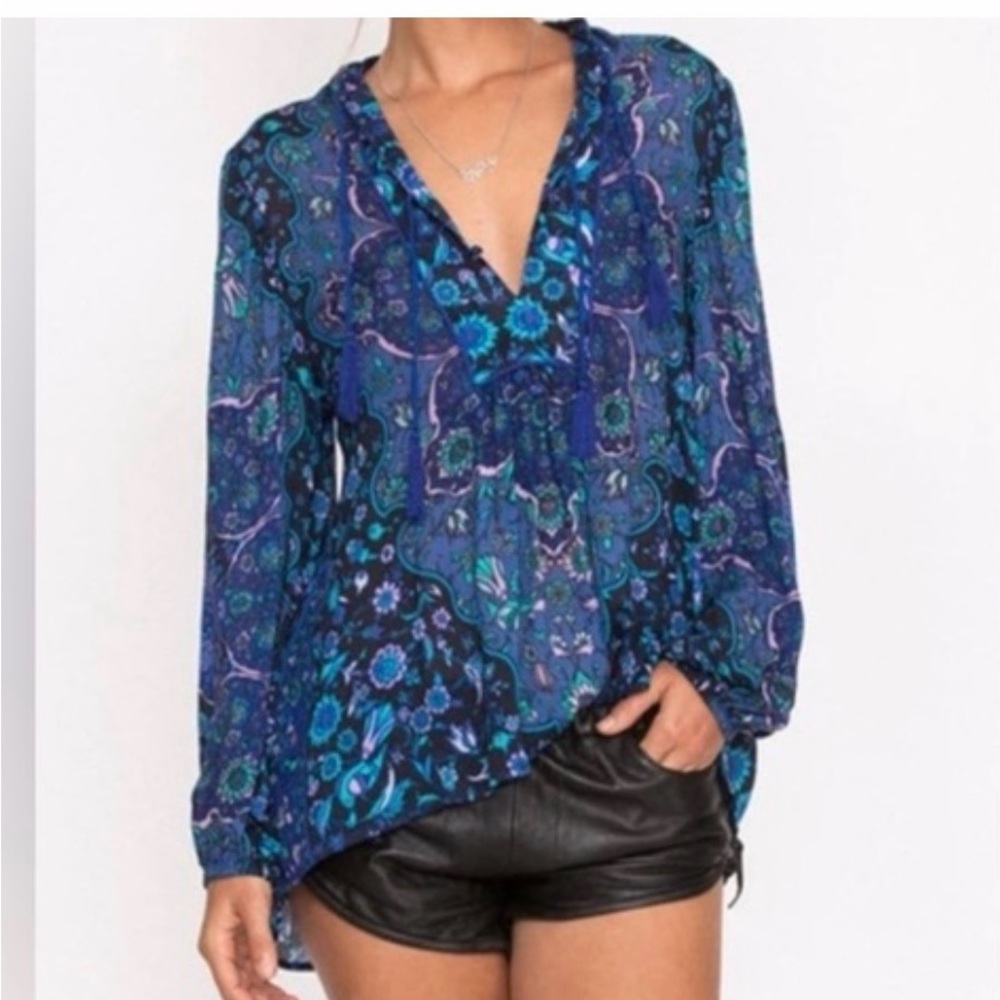 Spell Kiss the sky in blue jay blouse